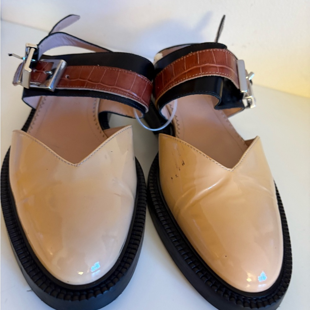 Inch2 Slingback Sandals Beige Brown Patent Leather Tan  Flats 7.5 - Picture 13 of 13